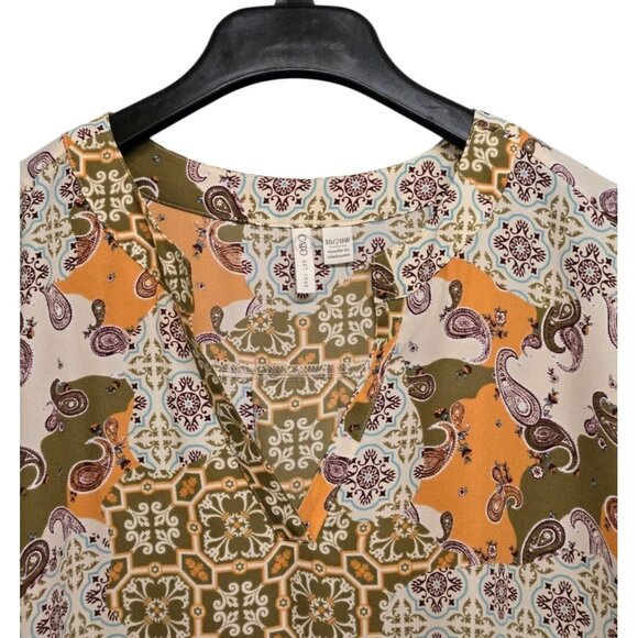 Cato  Womens 18/20W Paisley Popover Tunic Top V Neck Roll Tab Sleeve Boho - Picture 4 of 8